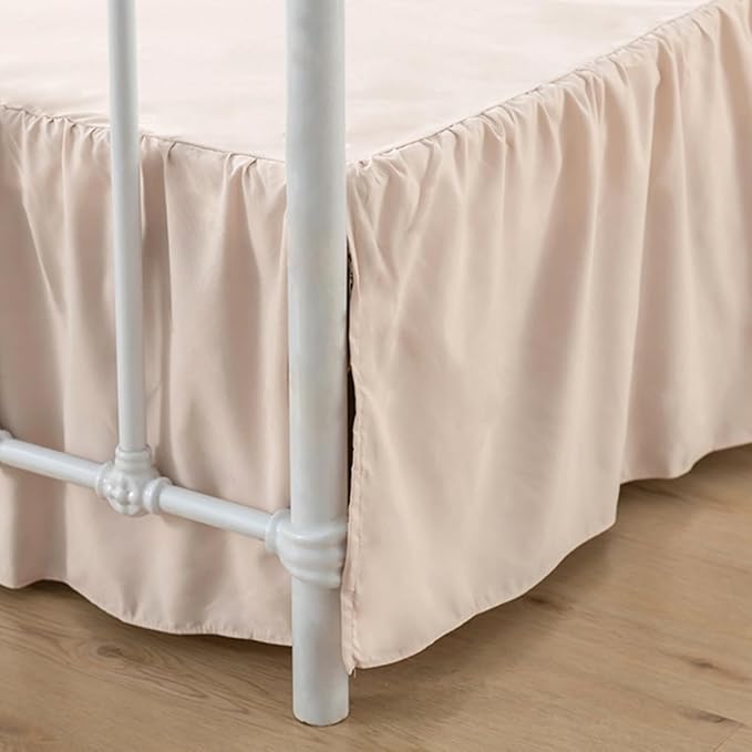 Bed Skirt Queen Size Ruffled Bed Skirt with Split Corners, 12 Inch Drop Dust Ruffle Bed Skirt with Platform, Cream, Queen- 12" Drop