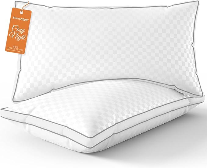 Sweetnight Bed Pillows Queen Size Set of 2, Fluffy Luxury Hotel Pillows Collection Gusseted for Neck and Shoulder, Side Back Stomach Sleeper Pillow, Cozy Night 18"X28"