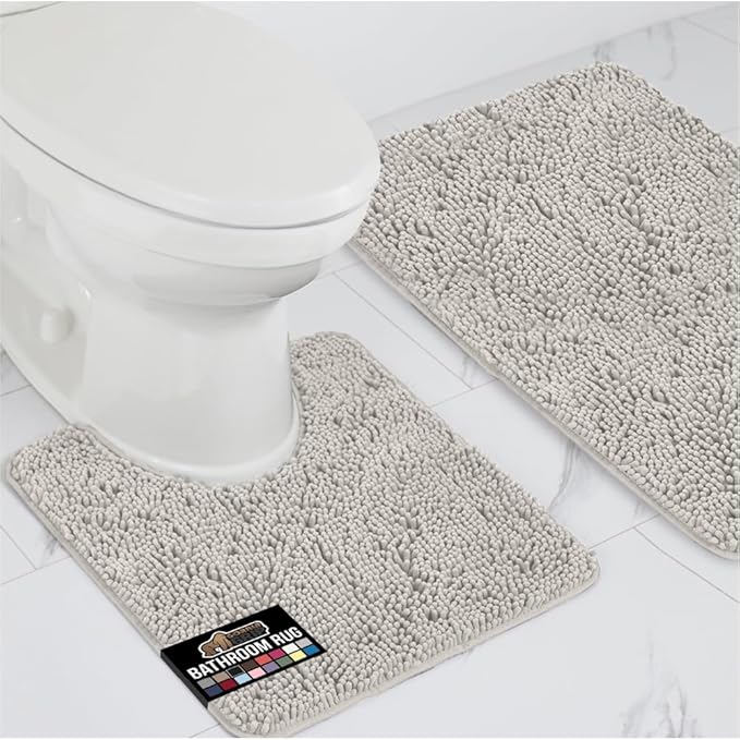 GORILLA GRIP Bathroom Rug Sets, Soft Chenille 2 Piece Area Rugs Set, Toilet Base Mat and 30x20 Carpet, Absorbent Microfiber Washable Mats Dry Quickly, Home Décor and Bath Room Accessories, Lt Gray