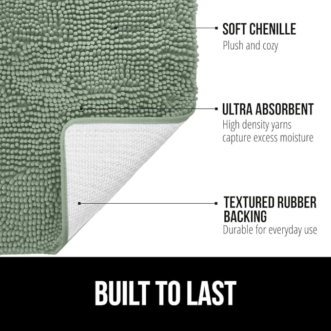 GORILLA GRIP Bathroom Rug Sets, Soft Chenille 2 Piece Area Rugs Set, Toilet Base Mat and 30x20 Carpet, Absorbent Microfiber Washable Mats Dry Quickly, Home Décor and Bath Room Accessories Sage Green