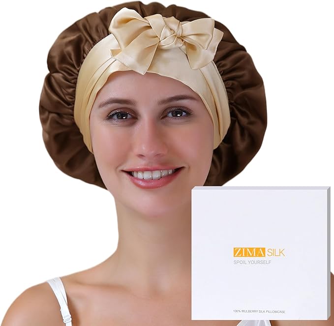 ZIMASILK 100% Mulberry Silk Bonnet for Sleeping Women Double Layer Hair Wrap with Silk Tie Band,1 Pack