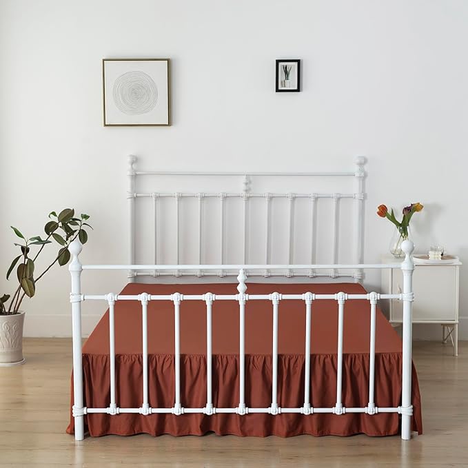 Bed Skirt Full Size Ruffled Bed Skirts with Split Corners, 14 Inch Drop Dust Ruffle Bed Skirt with Platform, Rust, 14'' Full