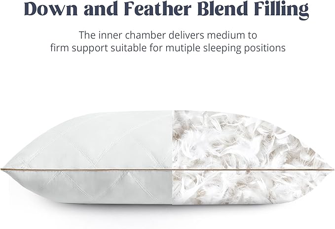 puredown® Goose Feathers and Down Pillow with Diamond Quilting with 100% Cotton Cover, Pack of 2, Standard Size
