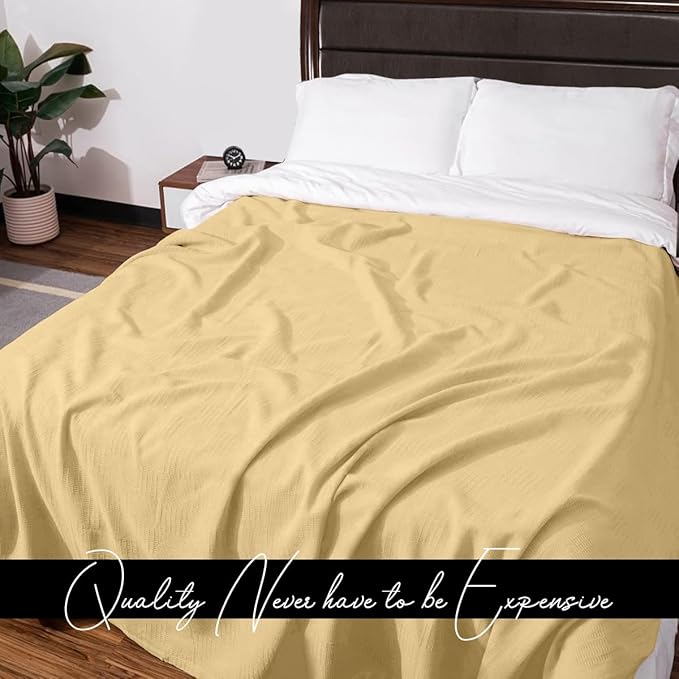 Avalon Bedding 100% Cotton Blanket Twin Size Thermal Blanket (72"x90") - Perfect Cotton Blankets Twin Size for Layering Bed in Any Season - Cotton Blankets for Bed (Beige)