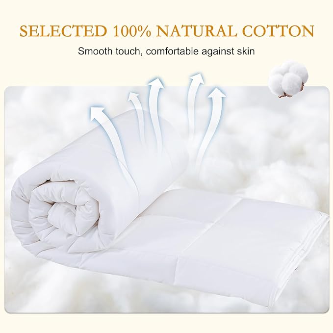 YOUR MOON Luxurious All Season Wool Comforter King Size, 100% Natural Australian Wool Filling, Hypoallergenic Comforter Duvet Insert, Noiseless Cotton Shell (White)