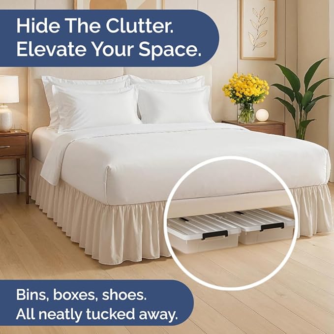 Bedskirt Full Size Ruffle - 12 inch Drop Dust Ruffle Bed Skirt with Platform - Ultra-Soft, Easy Fit, Premium Hotel Quality - Wrinkle, Fade & Shrink Resistant - for Women, Men, Kids and Teens - Cream