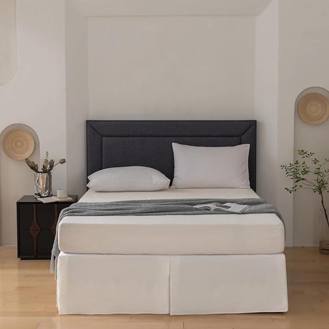Queen Bed Skirt, Wrap Around Bed Skirt with Pleated Corner, 16 Inch Drop Pleated Waffle Weave Bedskirts, Anti-Slip, Microfiber, Ivory, 16'' Queen