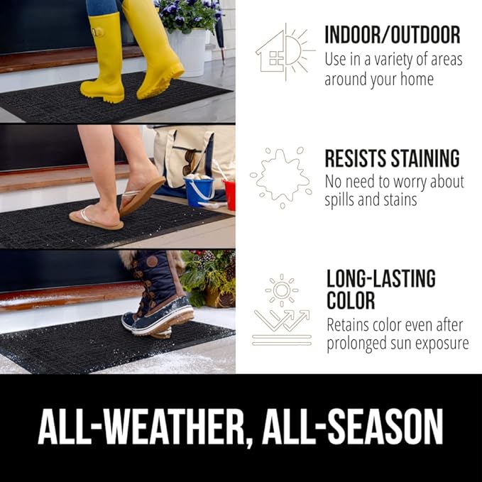 GORILLA GRIP 100% Waterproof All-Season WeatherMax Doormat, 47x35, US Designed Natural Rubber, Stain and Fade Resistant, Low Profile Indoor Outdoor Door Mats, Easy Clean Patio Mat, Midnight Maze
