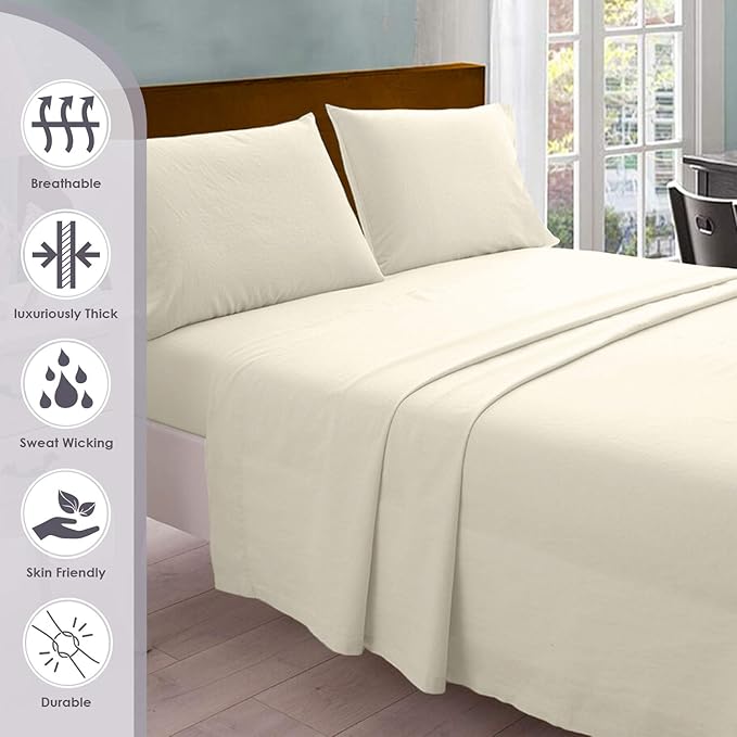 Pizuna Pure 100% Cotton Sheets - Full Size, 800 Thread Count Long Staple Cotton Crisp Sateen Sheets with 15in Deep Pocket (Ivory)
