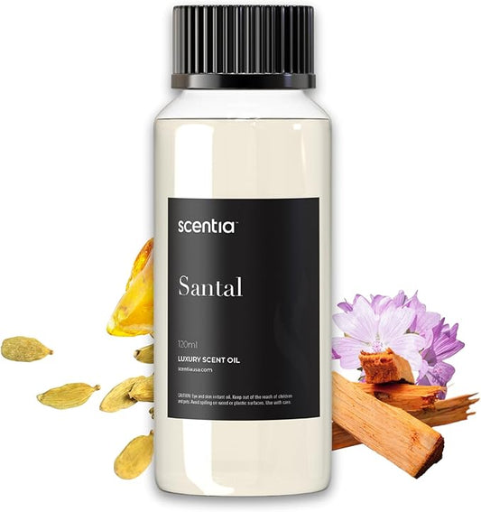 Scentia Santal Diffuser Oil 120ml – Luxury Santal-Inspired Oil – Cedarwood, Amber, Musk, Vanilla – Essential Oil Blend for Large Rooms, Cold-Air Diffusers, HVAC & Ultrasonic Use