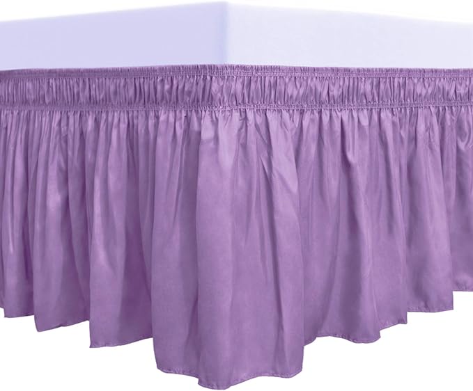 PureFit Wrap Around Ruffled Bed Skirt with Adjustable Elastic Belt - 18 Inch Drop Easy to Put On, Wrinkle Free Bedskirt Dust Ruffles, Bed Frame Cover for Twin, Twin XL and Full Size Beds, Lavender
