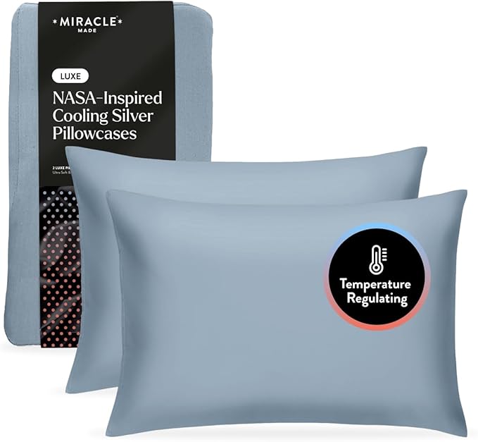 Miracle Made Extra Luxe Soft Cooling Pillowcase, 2-Piece Silver-Infused Cotton Fabric – Lightweight, Thermoregulating, Breathable Cover for Sensitive Skin, King/Cali King Size, Slate Blue