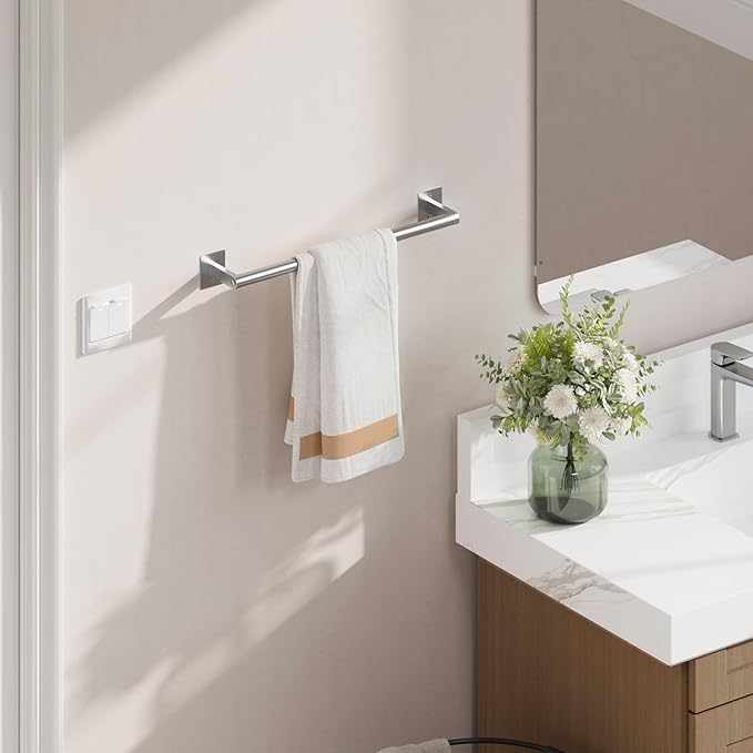 USHOWER Brushed Nickel Towel Bar, 18 Inch Towel Racks for Bathroom Wall Mounted, Heavy Duty Stainless Steel Towel Holder, Easy Installation (Total Length 20 Inch)