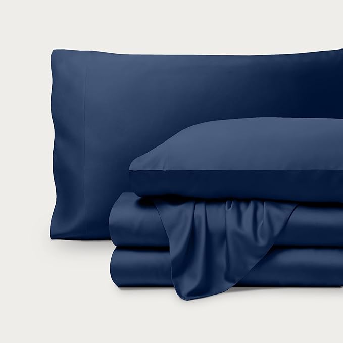 Bare Home 100% Rayon Made from Bamboo Luxury Twin XL Sheet Set - 3 Piece Bedding Set - Deep Pockets - Cooling & Breathable - Easy Fit - Soft Bedding Sheets & Pillowcases (Twin XL, Dark Blue)