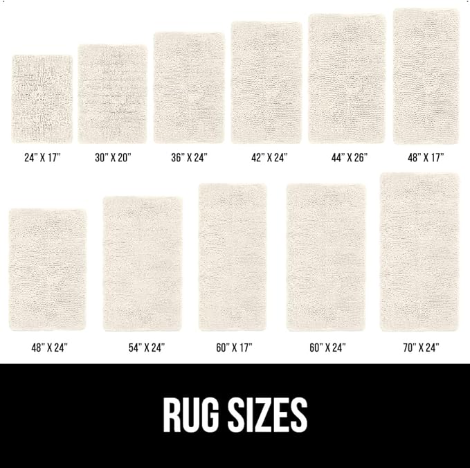 GORILLA GRIP Bath Rug Mat 60x24, Thick Soft Absorbent Chenille, Quick Dry Microfiber Mats, Rubber Backing Washable Shower Floor Rugs, Bathmat Runner, US Designed Bathroom Home Decor Accessories Ivory