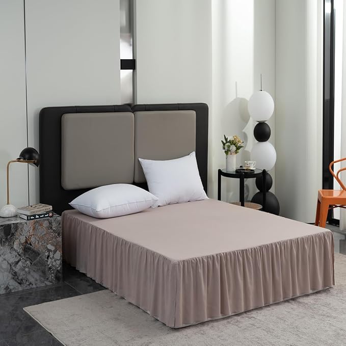 Bed Skirt Queen Size Ruffled Bed Skirt with Split Corners, Queen Bed Skirt 18 Inch Drop, TSUTOMI Queen Size Bed Skirt Khaki for Ruffled Bed Skirt with Split Corners, Bed Skirts Queen Size