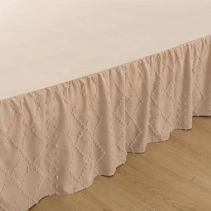 Bed Skirt Full Size Ruffled Bed Skirt with Split Corners, 14 Inch Drop Dust Ruffle Bed Skirts with Platform, Boho Tufted Shabby Chic Full Size Bed Skirts, Cream