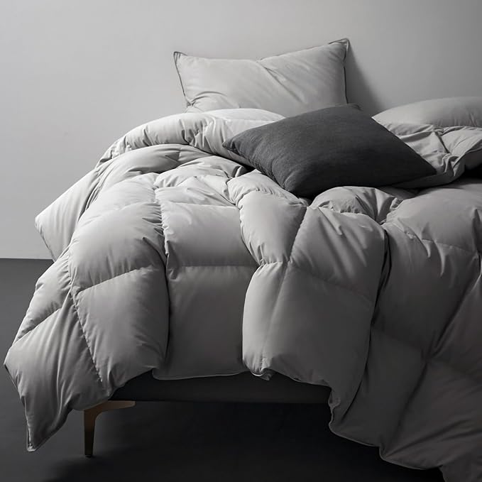 Royoliving Premium Feathers Down Duvet Insert Comforter California King Size Gray Heavyweight Thickened Winter Grey 100% Cotton Cover with Corner Tabs (108x98, 77 oz)