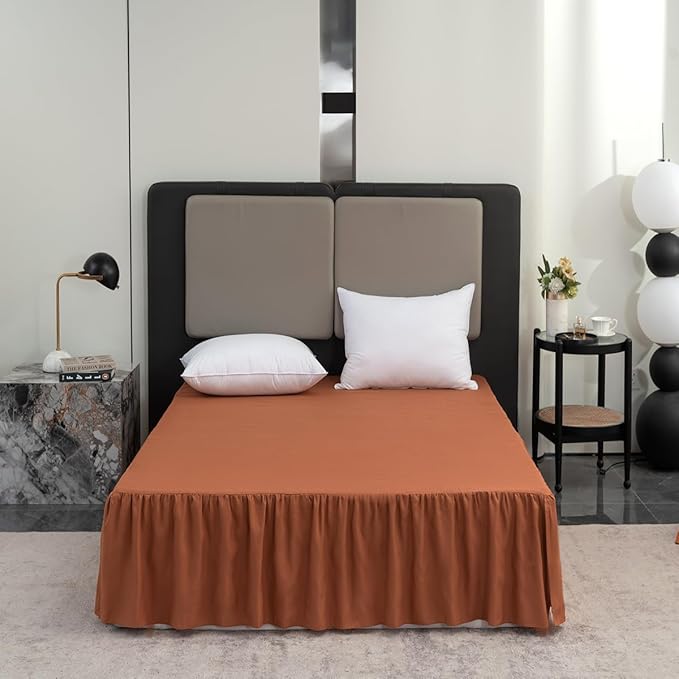 Terracotta Bed Skirt King Size Ruffled Bed Skirt with Split Corners, 12 Inch Drop Dust Ruffle Bed Skirts with Platform, Terracotta
