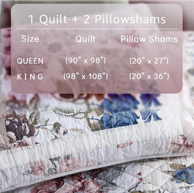 Cotton Bedspread Quilt Bedding Sets 3 Pieces Reversible Coverlet Sets Comforters Vintage Floral Patchwork White Bedspread, King Size