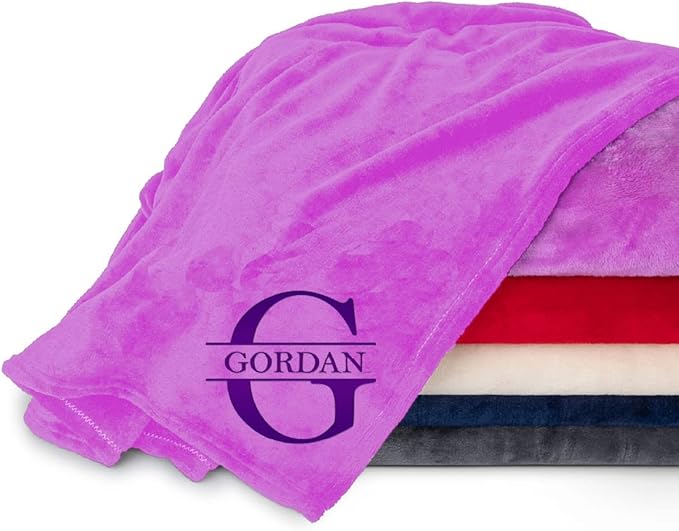 Personalized Passion Blankets with Custom Name & Initial Monogram - Super Soft Cozy Fleece - 80x60 Inches Customized Purple Blanket for Him and Her