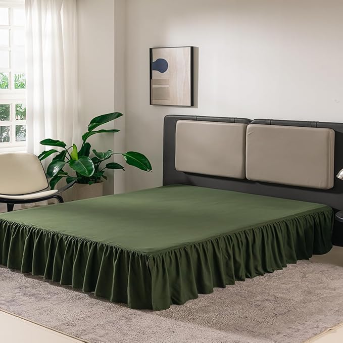 TSUTOMI Bed Skirt Full Size Ruffled Bed Skirt with Split Corners, 14 Inch Drop Dust Ruffle Bed Skirts with Platform, Gathered Style, 100% Microfiber, Green