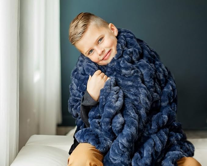 Minky Couture Hugs Blanket - Extra Plush Blanket for Premium Gifting - Stretchy Bubbled Cozy Throw - Silky Smooth - Durable & Machine-Washable - Travel-Friendly - Monster, Navy