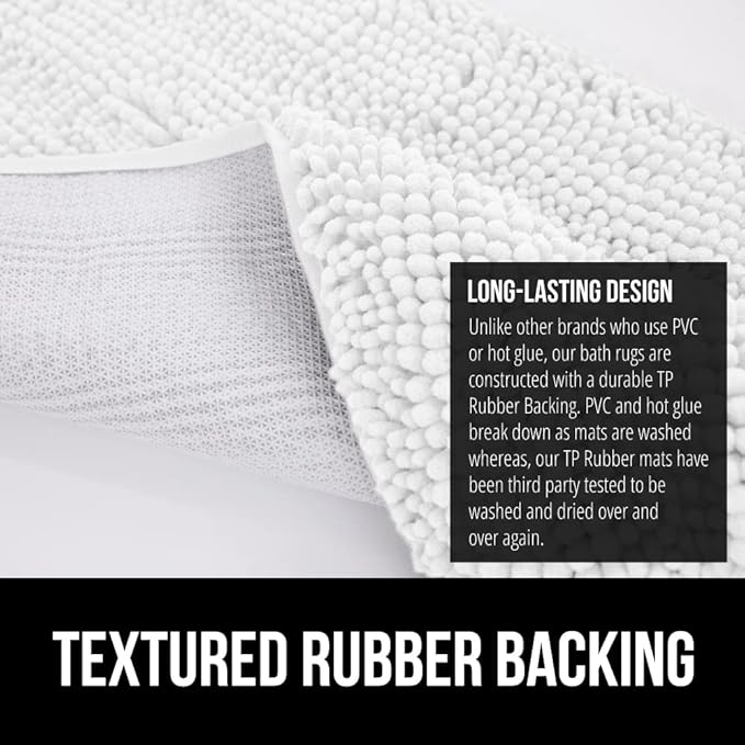 GORILLA GRIP Bath Rug Mat 70x24, Thick Soft Absorbent Chenille, Quick Dry Microfiber Mats, Rubber Backing Washable Shower Floor Rugs, Bathmat Runner, US Designed Bathroom Home Decor Accessories White