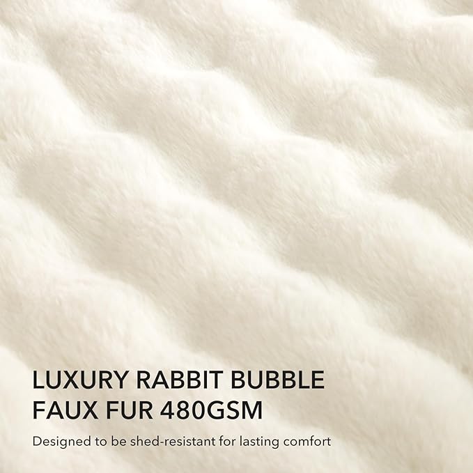 Faux Fur Heated Blanket Throw White - Luxury Fluffy Rabbit Bubble Electric Blanket with 6 Heating Levels, 4 Time Settings, Ideal Gift for Women, Machine Washable (50"x60")