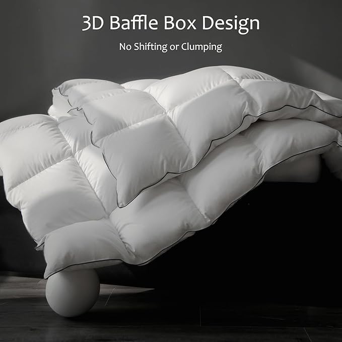 Luxury Down Fiber Comforter - High Fill Power Comforter King Size - Medium Warmth for All Season Duvet Insert - Light Weight, Lvory White (106" x 90")