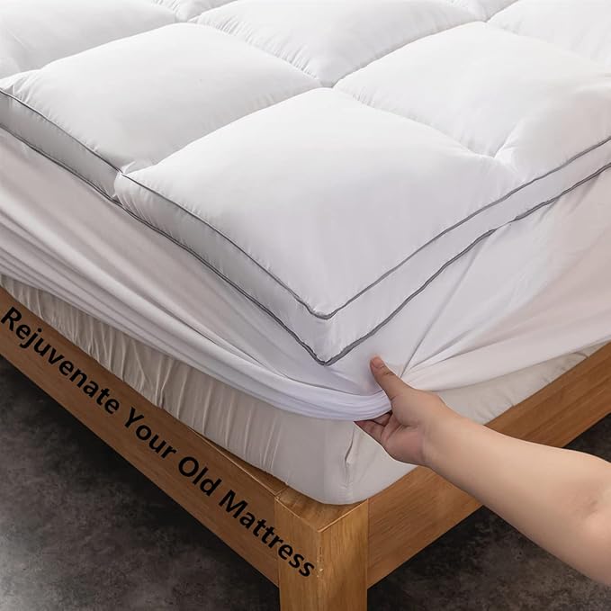 DROVAN Mattress Pad Twin Size - Extra Thick Mattress Cover - Pillow Top Deep Pocket with Breathable 7D Spiral Fiber Filling Cooling Mattress Topper