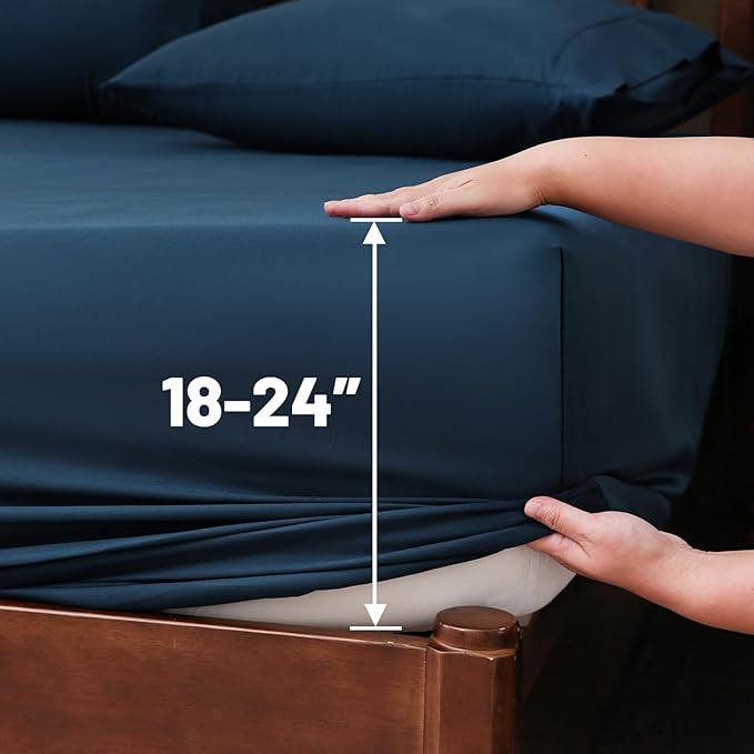 Extra Deep Pocket California King Sheets 18-24 Inch 1000 Thread Count 100% Egyptian Cotton Sateen Weave Soft Breathable 4 Pieces（California King,Navy）
