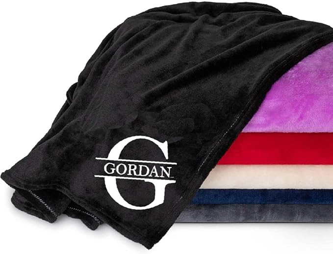 Personalized Passion Blankets with Custom Name & Initial Monogram - Super Soft and Cozy Fleece - Unisex Custom Blanket for Him and Her - 80x60 Inches - Black