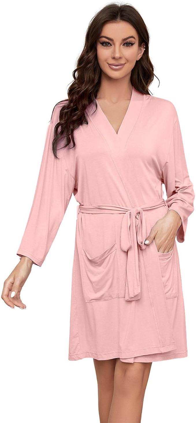 HEARTNICE Robes for Women Lightweight Short Knit Kimono Knee Length Bathrobe for Womens Soft 3/4 Sleeves Summer Sleepwear