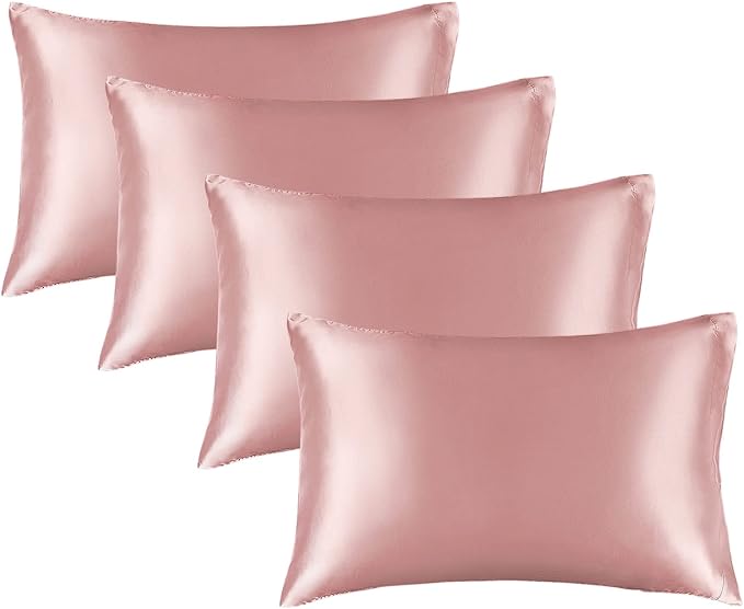 BEDELITE Satin Pillowcase for Hair and Skin, Super Soft Similar to Silk Pillow Cases 4 Pack with Envelope Closure, Cooling Pillowcases for Women Men (20"x30" Queen Size, Rose Pink)