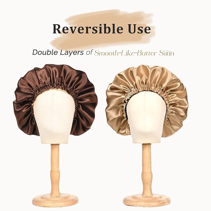 YANIBEST Adjustable Silk Bonnet Double Layer Satin Bonnet Hair Bonnet for Sleeping Bonnets for Women Hats Curly Natural Hair, Brown