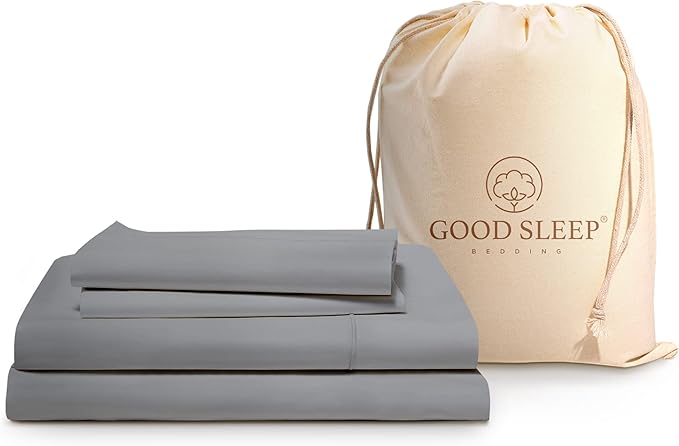 Good Sleep Bedding Twin Sheets - 100% Egyptian Cotton Twin Sheet Set, 4Pc, Sateen Weave, Hotel Quality Size Bed Set, Soft, 16" Deep Pocket Sheets - Light Grey Bedsheets