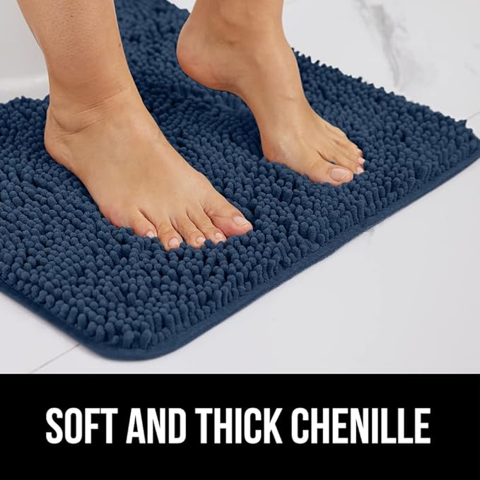 GORILLA GRIP Bath Rug Mat 44x26, Soft Absorbent Chenille, Quick Dry Microfiber Mats, Rubber Backing Washable Shower Floor Rugs, Bathmat Runner, US Designed Bathroom Home Decor Accessories Navy Blue