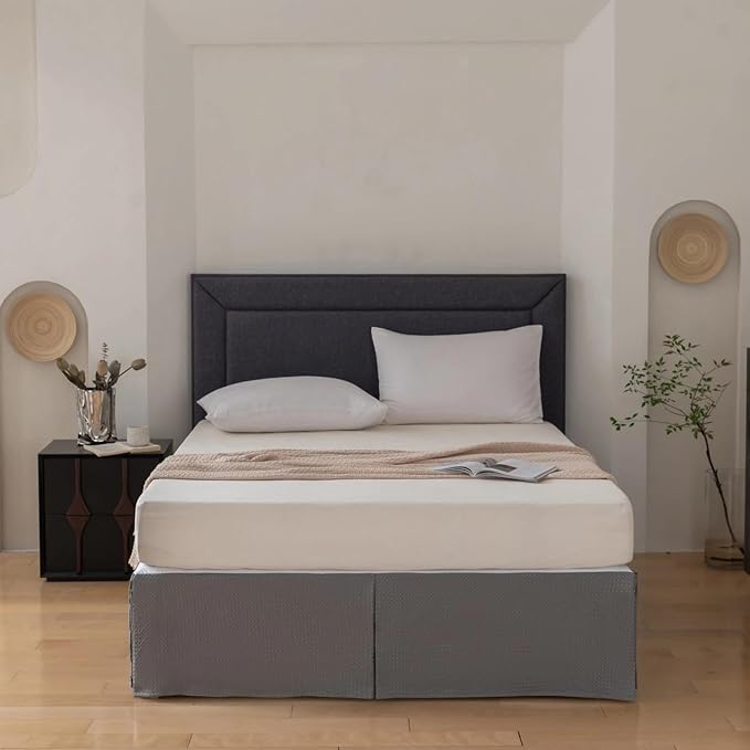 Full Bed Skirt, Wrap Around Bed Skirt with Pleated Corner, 18 Inch Drop Pleated Waffle Weave Bedskirts, Anti-Slip, Microfiber, Grey, 18'' Full