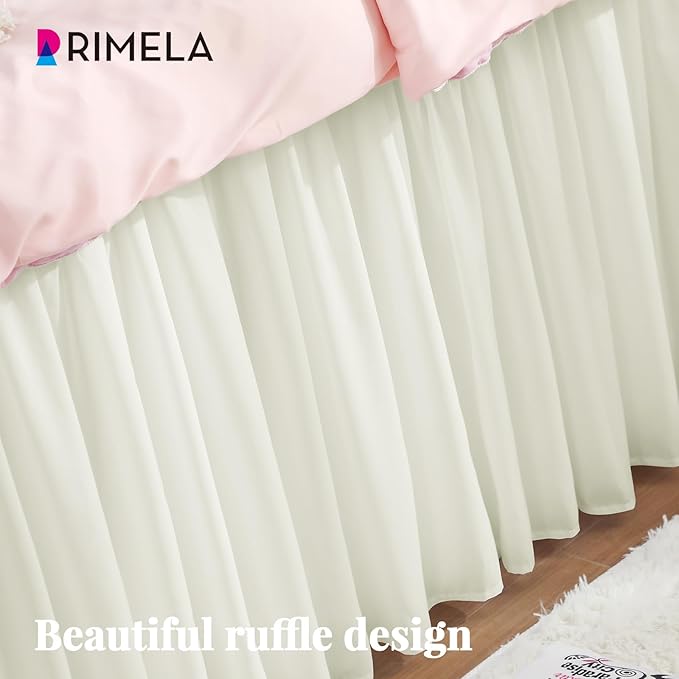 RIMELA Dorm Bed Skirt Twin XL 46 Inch Drop, Easy to Install Extra Long Wrap Around Elastic Dust Ruffle, Ivory White Bedskirt Solid Silky Fabric (Twin XL 80“L x 39”W & Twin 75“L x 39”W)