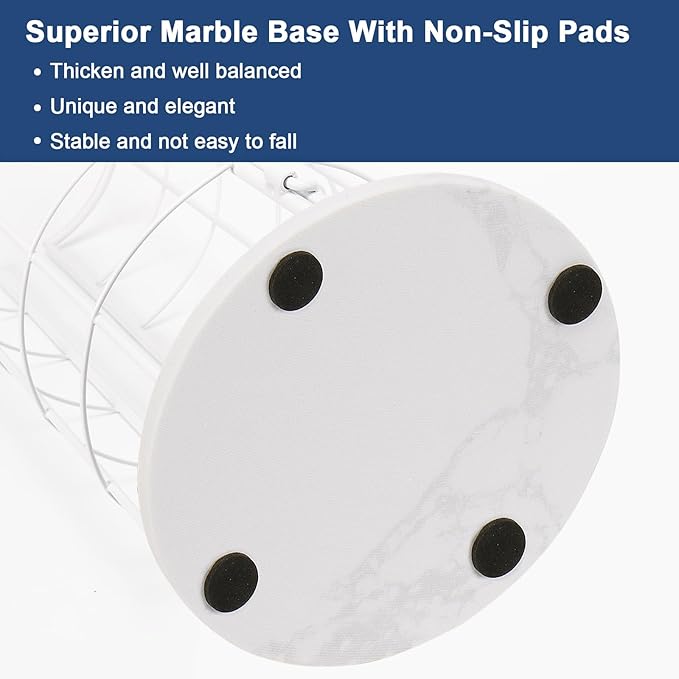 NearMoon Toilet Paper Organizer Stand, Free Standing 3 Rolls Tissue Storage, Metal Bathroom Accessory, Rustproof Toilet Roll Holder for Kitchen Countertop Inside Cabinet Shelf(Marble Base, White)