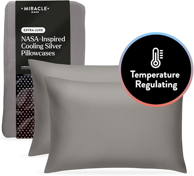Miracle Made Extra Luxe Soft Cooling Pillowcase, 2-Piece Silver-Infused Cotton Fabric – Lightweight, Thermoregulating, Breathable Cover for Sensitive Skin, Standard Size, Sand