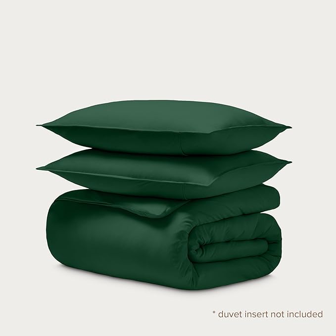 Bare Home 100% Organic Cotton Jersey Duvet Cover Set - Full/Queen Size - Ultra Soft - 100% Cotton - 3pcs - Corner Ties - Button Closure - Bedding Duvet Cover & Pillow Shams (Full/Queen, Forest Green)