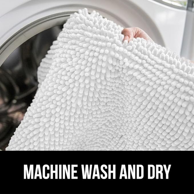 GORILLA GRIP Bath Rug Mat, Thick Soft Absorbent Chenille, Quick Dry Microfiber Mats, Rubber Backing Washable Shower Floor Rugs, Bathmat Runner, US Designed Bathroom Home Decor Accessories 24x17, White