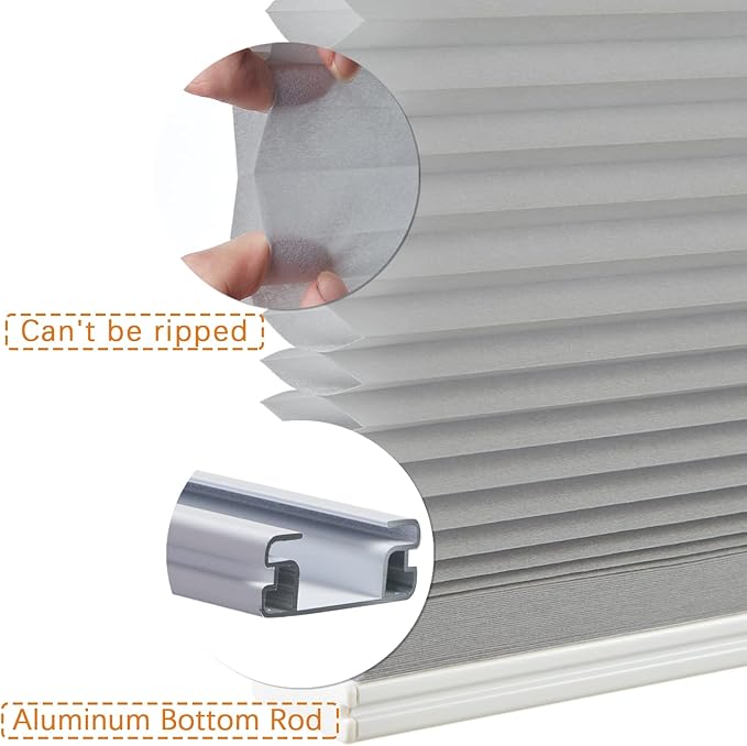 Persilux Light Filtering Cellular Blinds for Windows Pleated Cordless Roller Shades Room Darkening UV Protection Honeycomb Shades for Home, Windows and Bedroom, Dark Grey, 70" W x 54" H