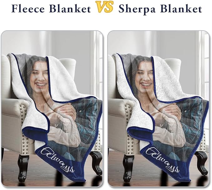 Custom Sherpa Fleece Blanket with Photos & Text - Soft, Warm & Fuzzy Personalized Couples Gifts for Boyfriend & Girlfriend - Customized Picture Blanket for Birthday, Anniversary & Christmas