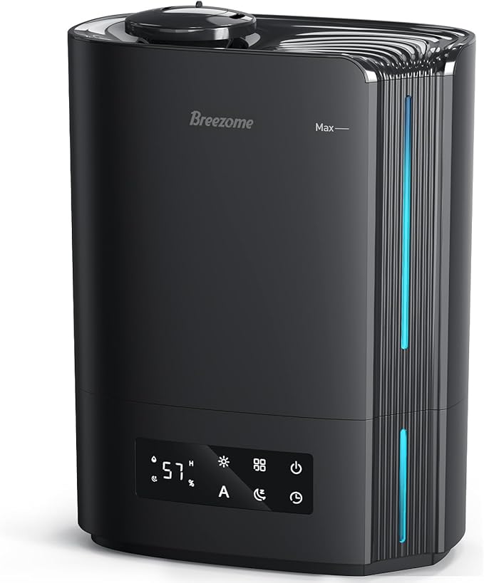 BREEZOME 6L Humidifiers for Bedroom Large Room & Essential Oil Diffuser, Ultrasonic Top Fill Cool Mist Humidifiers for Baby, Plants, Nursery Last up to 60 Hours, Smart Humidistat Control, Quiet, Black