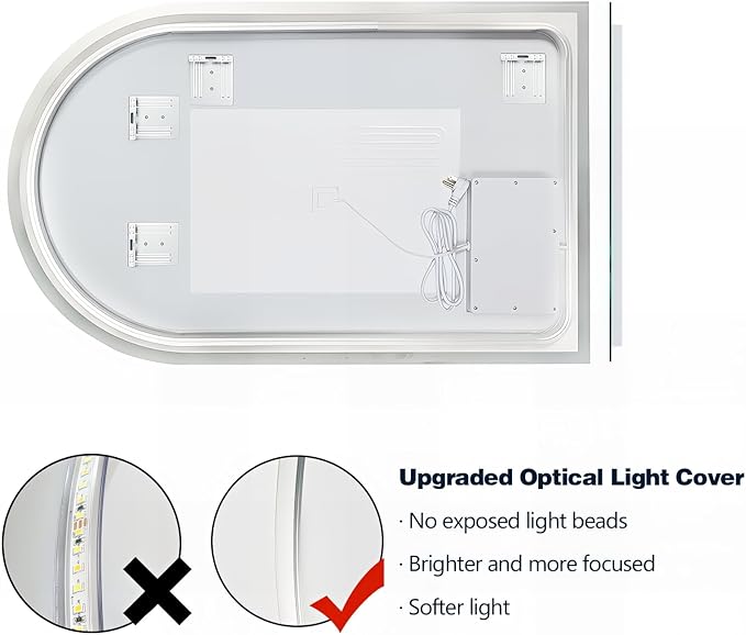 Niccy Arched LED Bathroom Mirror, 48x30 Arch Wall Mounted Frameless Bathroom Mirror for Vanity, Smart Lighted Frontlit Mirrors with Memory Function for Bathroom Bedroom Beauty Hair Salon