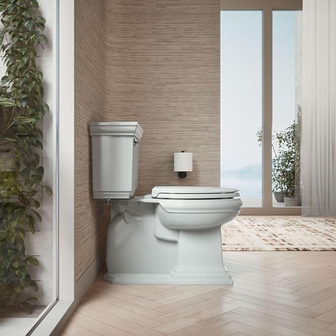 "KOHLER 4636-RL-95 Cachet ReadyLatch Elongated Toilet Seat Slow Close, Soft Close Toilet Seat Quiet Lid, Contoured Grip-Tight Bumpers Installation Hardware, Apartment Essentials, Ice Grey "