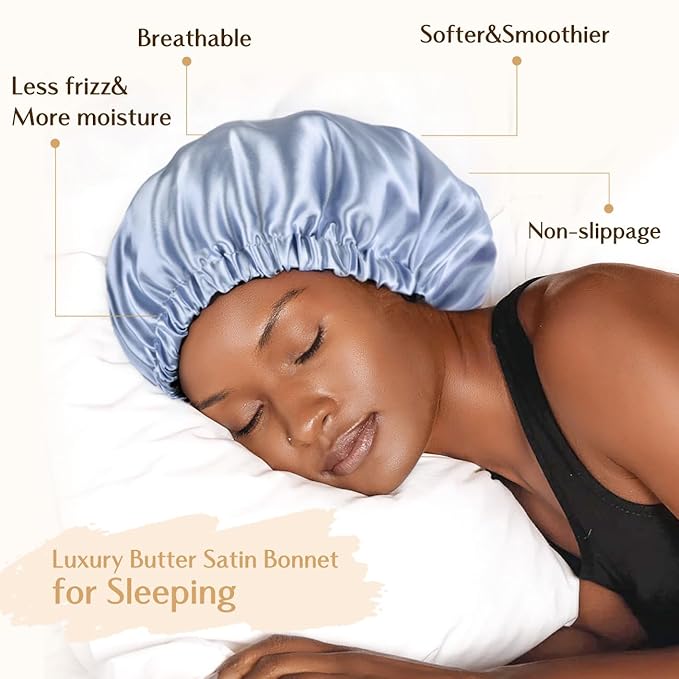 YANIBEST Adjustable Silk Bonnet Double Layer Satin Bonnet Hair Bonnet for Sleeping Bonnets for Women Hats Curly Natural Hair, Sky Blue